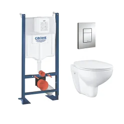 Grohe Pack WC Rapid SL autoportant + cuvette Bau Ceramic sans bride + plaque Skate Cosmo chrome (ProjectBau-1)