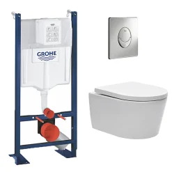 Grohe Pack WC Rapid SL autoportant + cuvette sans bride SAT, fixations cachées + plaque Skate Air chrome (ProjectSATrimless-2)* Wc Suspendu