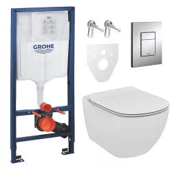 Grohe Pack WC Rapid SL + Cuvette Ideal Standard Tesi Aquablade rimless + Plaque de commande Skate Chrome (AQUA-SET)* Wc À Poser