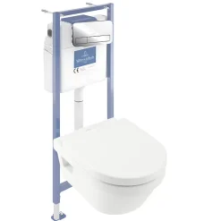 Villeroy & Boch Pack WC sans bride VILLEROY ET BOCH Architectura avec abattant + bâti-support sol et mur Viconnect PRO + plaque chromée brillant