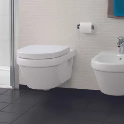 Villeroy & Boch Pack WC sans bride VILLEROY ET BOCH Architectura abattant + bâti-support sol et mur + plaque chromée brillant + Tabouret bois