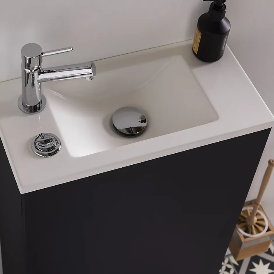 Planète Bain Pack WC suspendu avec lave-mains intégré + cuvette gain de place sans bride corolla Noir mat* Wc Suspendu
