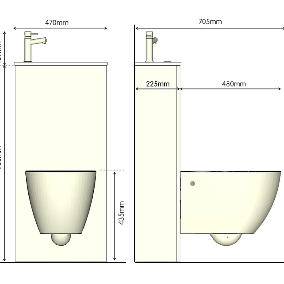 Planète Bain Pack WC suspendu avec lave-mains intégré + Cuvette gain de place sans bride corolla* Wc Suspendu