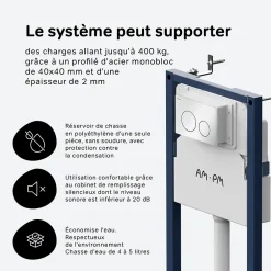 Am.Pm Europe Pack WC suspendu bâti mural et cuvette Plaque Round Chrome Pack WC Bati-support AM.PM X-Joy