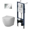 Am.Pm Europe Pack WC suspendu bâti mural et cuvette Plaque Round Chrome Pack WC Bati-support AM.PM X-Joy S* Wc Suspendu