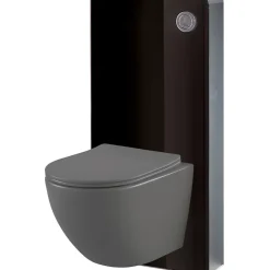 Planète Bain Pack WC suspendu gain de place bâti mural verre noir + cuvette sans bride gris mat corolla* Wc Suspendu