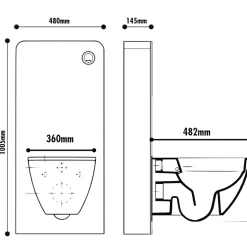 Planète Bain Pack WC suspendu gain de place bâti mural verre noir + cuvette sans bride gris mat corolla* Wc Suspendu