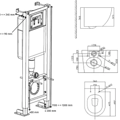 Planète Bain Pack WC suspendu gain de place bâti universel siamp + cuvette sans bride gris mat corolla