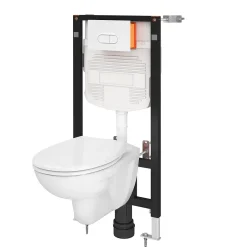 GoodHome Pack WC suspendu Lagon, en porcelaine vitrifiée avec abattant + bâti-support universel,