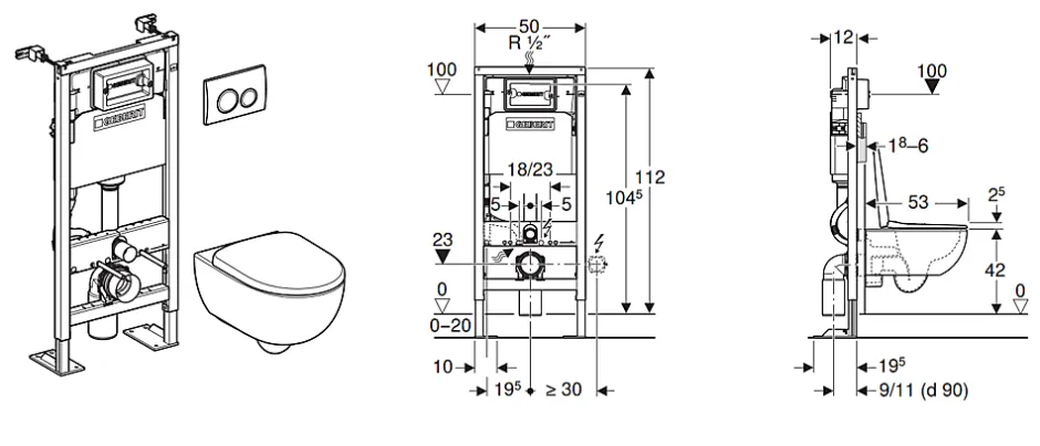 Geberit Pack WC suspendu sans bride, G-500 Design