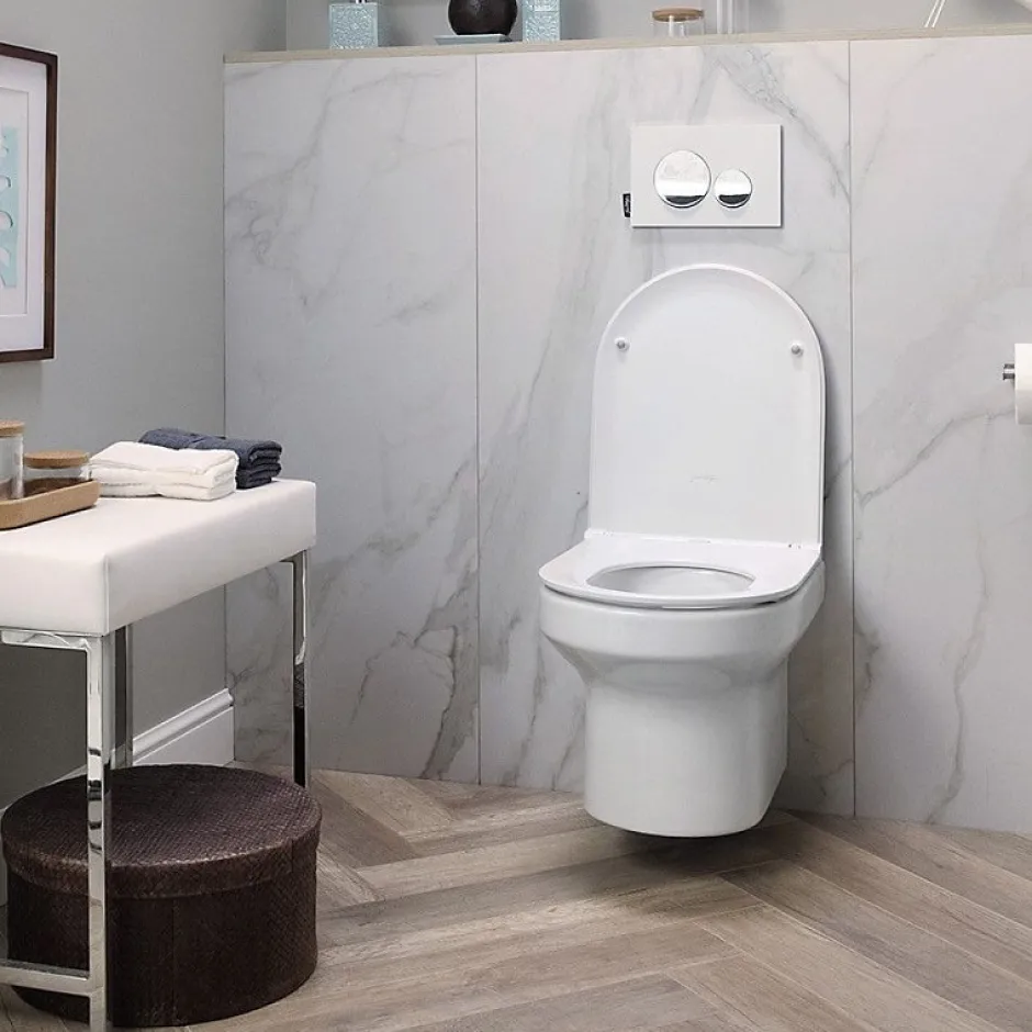 Jacob Delafon Pack WC suspendu sans bride Elite + bâti-support + plaque Chrome + accessoires