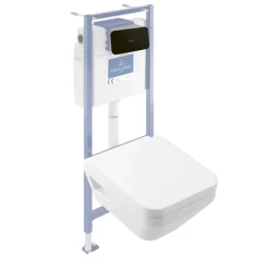 Villeroy & Boch Pack WC suspendu sans bride Architectura Twistflush e3 rectangle + bâti-support sol et mur + plaque noir* Wc Suspendu