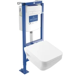 Villeroy & Boch Pack WC suspendu sans bride Architectura Twistflush e3 rectangle + bâti-support ViConnect + plaque blanc
