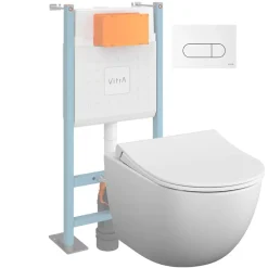 Vitra Pack WC suspendu Sento blanc mat + bâti autoportant V-Fix Core + Plaque Round Blanche* Wc Suspendu