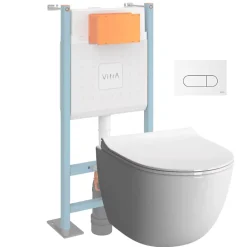 Vitra Pack WC suspendu Sento blanc + bâti autoportant V-Fix Core + Plaque Round Blanche