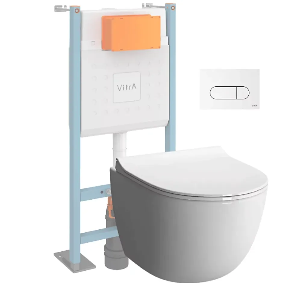 Vitra Pack WC suspendu Sento blanc + bâti autoportant V-Fix Core + Plaque Round Blanche