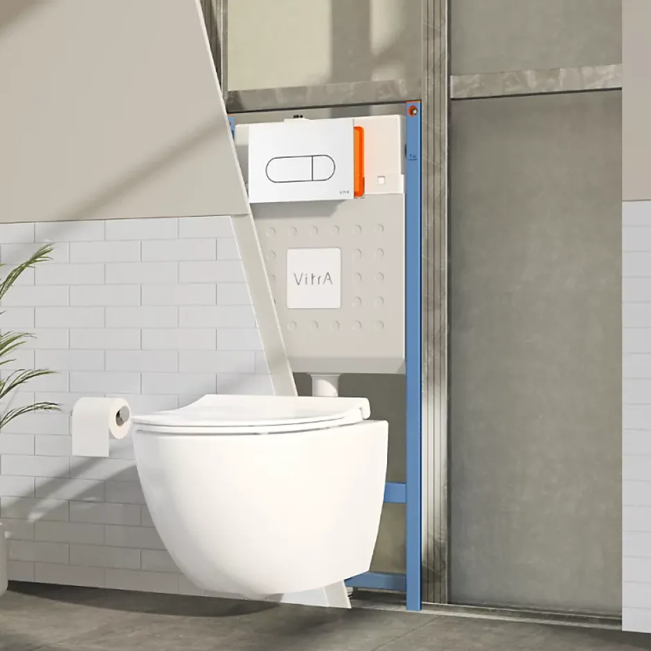 Vitra Pack WC suspendu Sento blanc + bâti autoportant V-Fix Core + Plaque Round Blanche