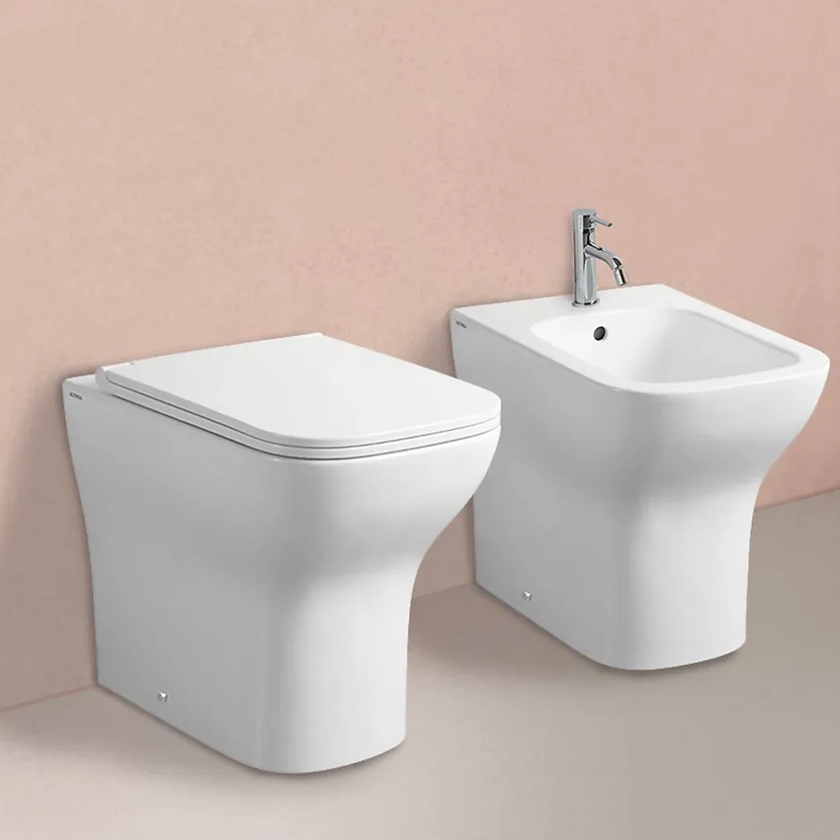 Kiamami Valentina Paire Bidet + Installation De Toilette Au Sol Affleurante Au Mur En Céramique Blanche* Wc À Poser