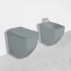 Kiamami Valentina Paire De Bidet Et Wc Encastrés Gris Mat Avec Abattant De Toilette* Wc À Poser