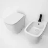 Kiamami Valentina Paire De Bidet Et Wc Sur Pied Blanc Mat Avec Couvercle De Toilette