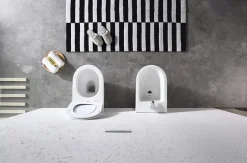 Laneri Paire de Sanitaires Bent Rimless - Cuvette + Bidet Mural au Sol Blanc Brillant - Sans Bride, Abattant Soft-Close