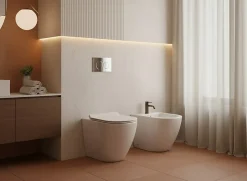 Laneri Paire de Sanitaires Bent Rimless - Cuvette + Bidet Mural au Sol Blanc Brillant - Sans Bride, Abattant Soft-Close