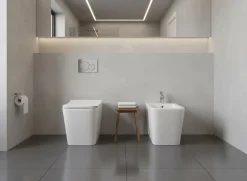 Laneri Paire de Sanitaires Edge Rim - Cuvette + Bidet Filo Muro Blanc Brillant - Sans Bride, Abattant Soft-Close* Wc À Poser