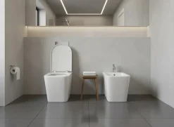 Laneri Paire de Sanitaires Edge Rim - Cuvette + Bidet Filo Muro Blanc Brillant - Sans Bride, Abattant Soft-Close* Wc À Poser