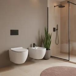 Laneri Paire de Sanitaires Suspendus Bent Rim - Cuvette + Bidet Rimless Blanc Brillant - Abattant Soft-Close