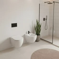 Laneri Paire de Sanitaires Suspendus Bent Rim - Cuvette + Bidet Rimless Blanc Brillant - Abattant Soft-Close