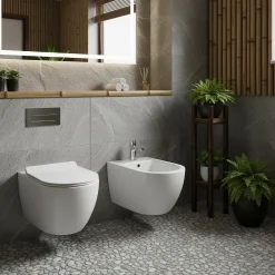 Laneri Paire de Sanitaires Suspendus Bent Rim - Cuvette + Bidet Rimless Blanc Brillant - Abattant Soft-Close