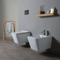 Kiamami Valentina Paire De Sanitaires Suspendus Wc Et Bidet En Céramique Avec Émail Antibactérien Et Système Rimless - Rock* Wc Suspendu