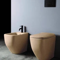 Kiamami Valentina Paire De Toilettes À Bidet Et À Chasse D'eau En Céramique Sable Mat* Wc À Poser
