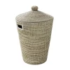GoodHome Panier à linge 44 litres en jonc de mer et polyester blanc l.53 x P.50 x H.65 cm Bonetta