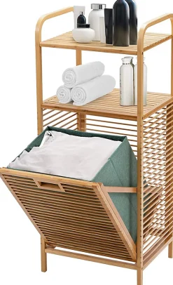 Giantex Panier à Linge en Bambou, Étagère Résistant à la Corrosion et aux Mites, Idéal pour Salle de Bain, Chambre, Balcon, Marron et Vert* Meuble De Salle De Bains Faible Profondeur