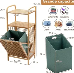 Giantex Panier à Linge en Bambou, Étagère Résistant à la Corrosion et aux Mites, Idéal pour Salle de Bain, Chambre, Balcon, Marron et Vert* Meuble De Salle De Bains Faible Profondeur
