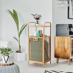 Giantex Panier à Linge en Bambou, Étagère Résistant à la Corrosion et aux Mites, Idéal pour Salle de Bain, Chambre, Balcon, Marron et Vert* Meuble De Salle De Bains Faible Profondeur