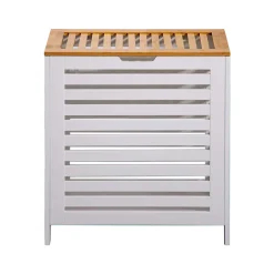 Mobili Rebecca Panier de Bain MDF Bambu Blanc Marron Vêtements Rebecca Mobili* Meuble De Salle De Bains Faible Profondeur