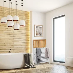 Mobili Rebecca Panier de Bain MDF Bambu Blanc Marron Vêtements Rebecca Mobili* Meuble De Salle De Bains Faible Profondeur