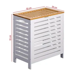 Mobili Rebecca Panier de Bain MDF Bambu Blanc Marron Vêtements Rebecca Mobili* Meuble De Salle De Bains Faible Profondeur