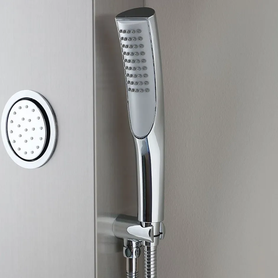 Kiamami Valentina Panneau De Douche Hydromassante En Acier Brossé Chromé H 150Cm* Pommeau De Douche, Flexible Et Barre De Douche