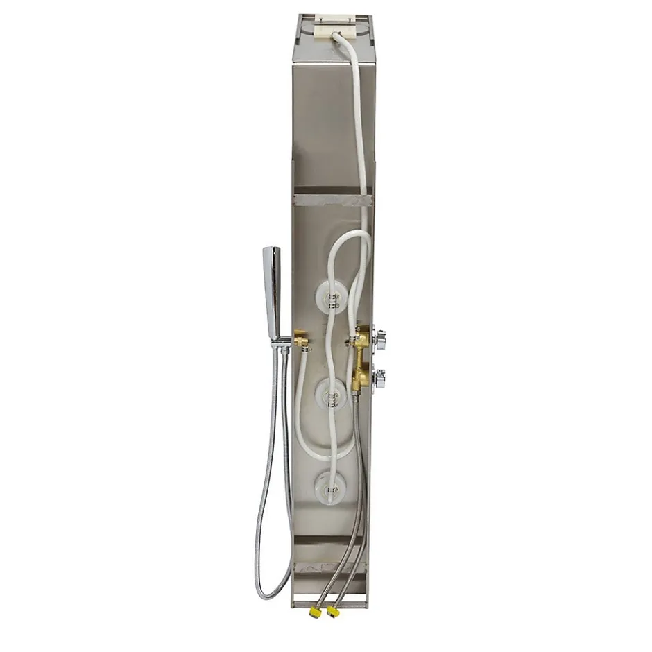Kiamami Valentina Panneau De Douche Hydromassante En Acier Brossé Chromé H 150Cm* Pommeau De Douche, Flexible Et Barre De Douche