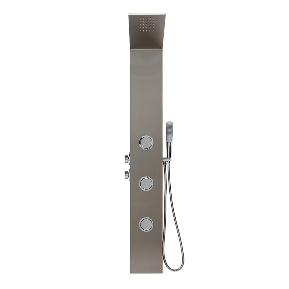 Kiamami Valentina Panneau De Douche Hydromassante En Acier Brossé Chromé H 150Cm* Pommeau De Douche, Flexible Et Barre De Douche