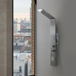 Kiamami Valentina Panneau De Douche Hydromassante En Acier Chromé Avec Design Carré