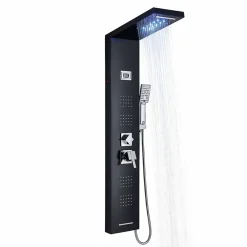 Signature Panneau de douche mural en Noir Mat - Lumière LED* Robinet De Douche