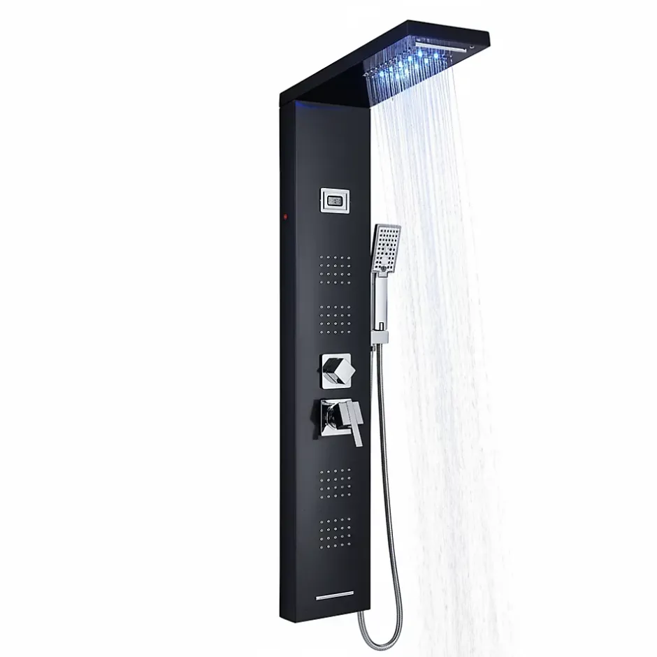 Signature Panneau de douche mural en Noir Mat - Lumière LED* Robinet De Douche