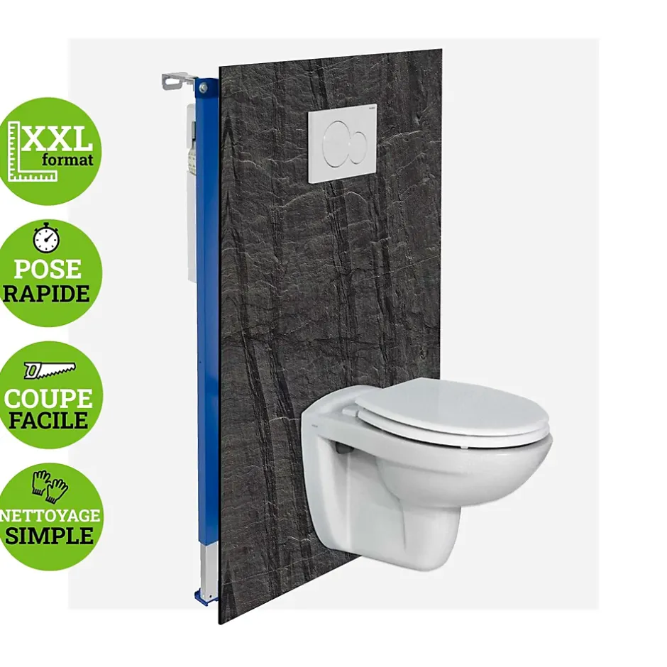 Kobert-in Panneau d'habillage pour bâti,support WC suspendu, 1200x1200x4 mm, finition Pierre Noir, Manson KOBERT,IN* Wc Suspendu