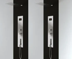 Laneri Panneau douche en acier inox avec 4 fonctions, inclu le flexible, la douche à main, les gets hydromassage, la cascade cervicale