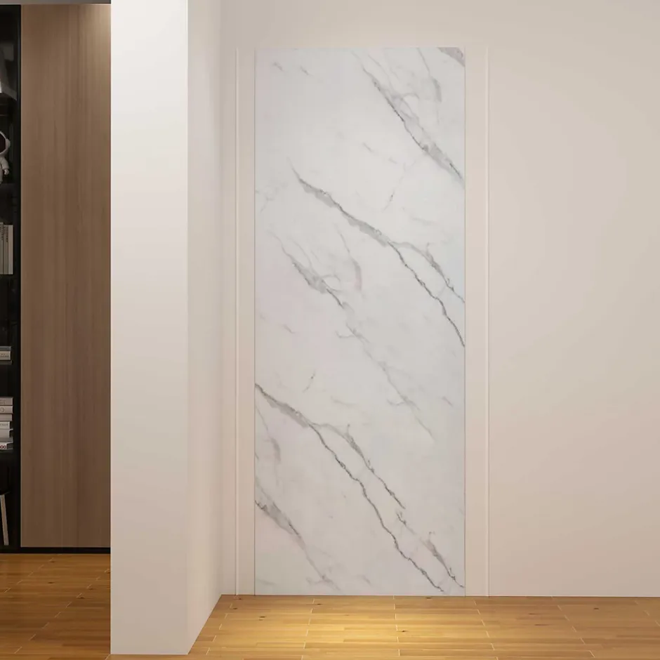 AICA Sanitaire Panneau mural de douche effet blanc marbre 80 x 210 cm mural aluminium avec 1 profile - Étanche, durable et facile à nettoyer