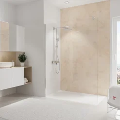 Schulte Panneau mural de salle de bains l.150 x H.255 cm, effet pierre beige, DecoDesign